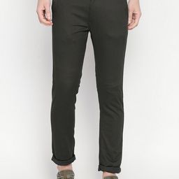 Basics Men Olive Green Tapered Fit Solid Chinos-picture-3