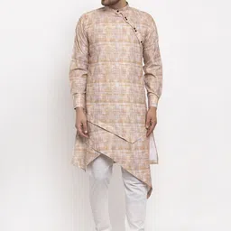 KLOTTHE Men Beige Angrakha A-Line Kurta-image-34