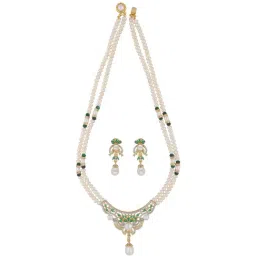 Sri Jagdamba Pearls Green & White Pearl Necklace Set-20