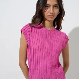 Nuon by Westside Pink Knit-Textured T-Shirt-picture-4