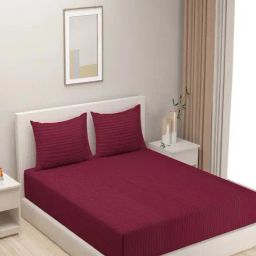 Swayam Essentials Stripes Wine 144 TC Microfibre Double Bedsheet with 2 Pillow Covers-image-39