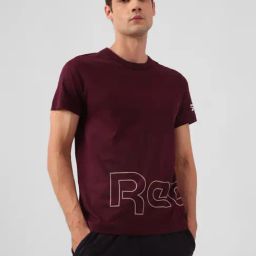 Reebok Maroon Cotton Slim Fit Printed Training Sports T-Shirt-image-92
