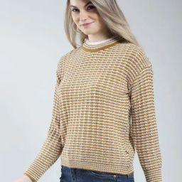 Monte Carlo Beige Regular Fit Self Pattern Sweater image 3