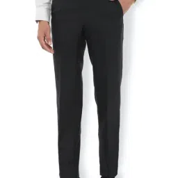 Van Heusen Black Regular Fit Self Pattern Flat Front Trousers-image-6