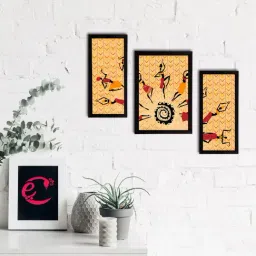 eCraftIndia Set of 3 Tribal Theme Satin Matt Textured UV Art Painting-23