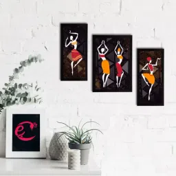 eCraftIndia Set of 3 Tribal Theme Satin Matt Textured UV Art Painting-19