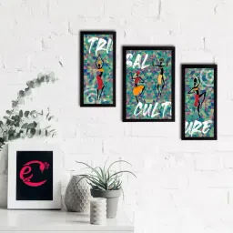 eCraftIndia Set of 3 Tribal Theme Satin Matt Textured UV Art Painting-32