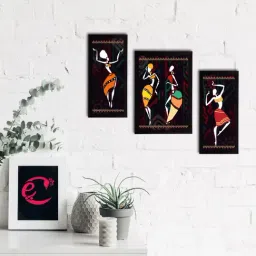 eCraftIndia Set of 3 Tribal Theme Satin Matt Textured UV Art Painting-10
