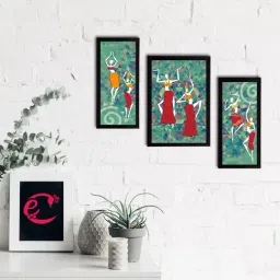 eCraftIndia Set of 3 Tribal Theme Satin Matt Textured UV Art Painting-38