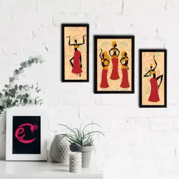 eCraftIndia Set of 3 Tribal Theme Satin Matt Textured UV Art Painting-16