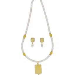 Sri Jagdamba Pearls Daksina Yellow & Pearl White Alloy Necklace & Earring Set-27