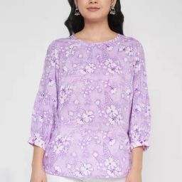 Global Desi Lilac Printed A-Line Top-image-2