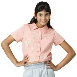 Under Fourteen Only Kids Peach Solid Crop Top-image-98