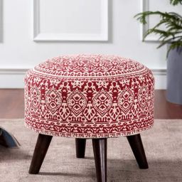Netroots Printed Red Cotton Canvas Ottoman-image-89