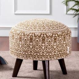 Netroots Printed Yellow Cotton Canvas 4 Legs Ottoman-image-52