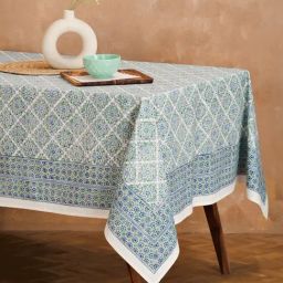 Fabindia Home Tuhina Printed Blue & Green 126 TC Cotton Table Cloth-image-40