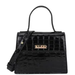 KLEIO Black Textured Small Satchel Handbag-14