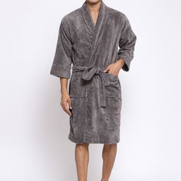 MYTRIDENT Men Grey Solid Bath Robe with Belt-38