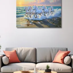 Viventiq Blue & Yellow Seven Horse Printed Canvas Wall Art-image-38