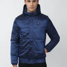 V Dot Blue Regular Fit Hooded Jacket-image-20