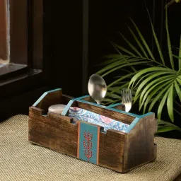 ExclusiveLane 'Oasis Spaces' Hand-Painted Cutlery Holder In Mango Wood (4 Partitions)-image-43