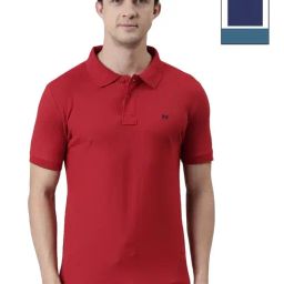 Force NXT Cherry Red & Airforce Blue Cotton Regular Fit Polo T-Shirt-picture-18