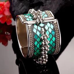 Moedbuille Mirrors & Ghungroo Studded Afghan Design Oxidised Silver Plated Handcrafted Bracelet-10