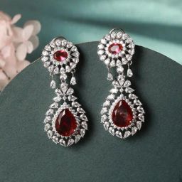 Saraf RS Jewellery Silver Red Ruby CZ Studded designer Earrings-1