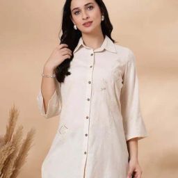 Nayam By Lakshita Beige Relaxed Fit Embroidered Shirt-image-36
