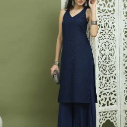 Jompers Navy Blue Regular Fit Embellished Kurtas-picture-22