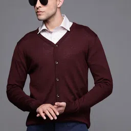 Allen Solly Men Maroon Solid Cardigan-image-4