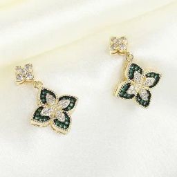 The Real Effect London Sonah Golden Green Star Drop Earrings-image-55