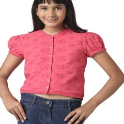 Under Fourteen Only Kids Pink Self Design Crop Top-image-34
