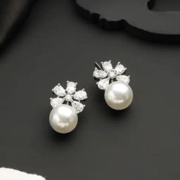 Saraf RS Jewellery Silver Pearl Beaded Minimal Studs earrings-image-22