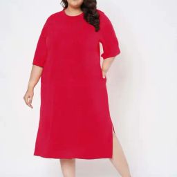 Brinns Magenta Cotton Regular Fit Plus Size Dress-image-79