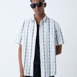 ETA by Westside White Striped Relaxed-Fit Cotton Shirt-picture-1