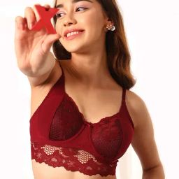 Clovia Maroon Lace Full Coverage Padded Bralette-image-87