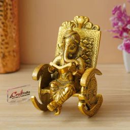 eCraftIndia Golden Metal Handcrafted Lord Ganesha Idol Reading Book on Rocking Chair-15