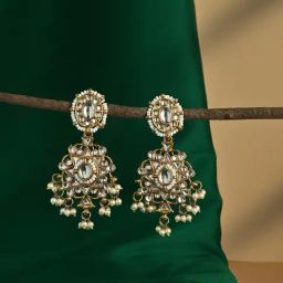 Fida Gold Plated Kundan White Pearl Dangler Earrings for Women-image-24