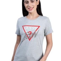Guess Grey Cotton Logo Half Sleeves T-Shirt-image-46