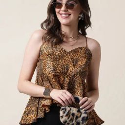 SELVIA Beige & Brown Animal Print Top-image-7