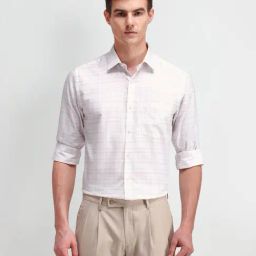 Arrow Beige Cotton Regular Fit Checks Shirt-picture-5