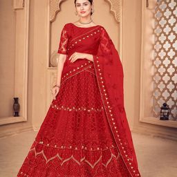 KALINI Embroidered Thread Work Semi-Stitched Lehenga & Unstitched Blouse With Dupatta image 4