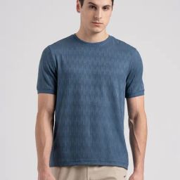 Red Tape Blue Regular Fit Texture T-Shirt-picture-10