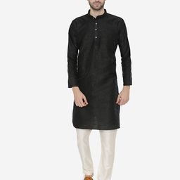 Wintage Men Black Self Design Kurta with Churidar-picture-17