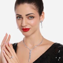 Zaveri Pearls Designer Brass Party Lariat Contemporary Necklace Earring & Ring Set-ZPFK16748-image-48