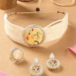 Zaveri Pearls Multicolor Beaded Artificial Stones Choker Necklace Earring & Ring Set-ZPFK16765-image-5