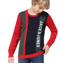 Jack & Jones Junior Mars Red & Navy Cotton Printed Full Sleeves Sweater-picture-19