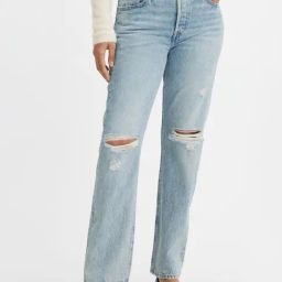 Levi's 501 Light Blue Cotton Regular Fit Distressed Jeans-image-62