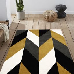 PRESTO Mustard & White Geometric Printed Hand Tufted Wool Anti-Skid Carpet-50